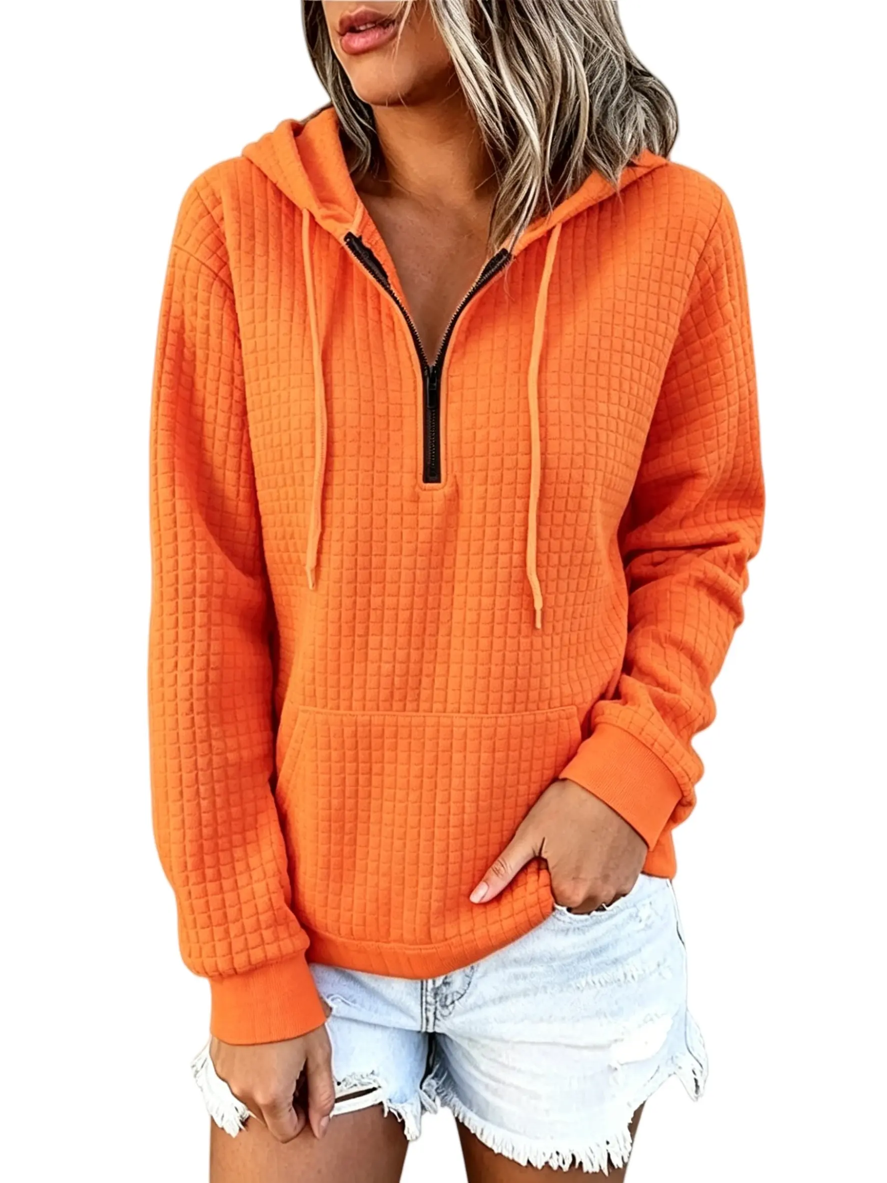 Hoodies for Women Waffle Knit Long Sleeve Drawstring Hooded Neck Casual Pullover Sweatshirt Hooded Tops