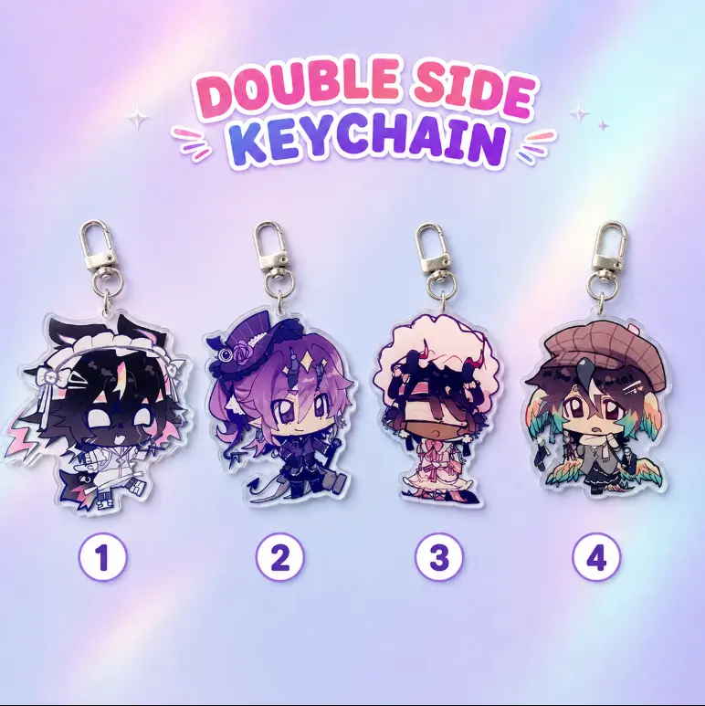 Unstable Universe Inspired Acrylic Keychains, 4 Cute Chibi Character Charms, Double-Sided Gaming Bag Accessories, Fan Gift