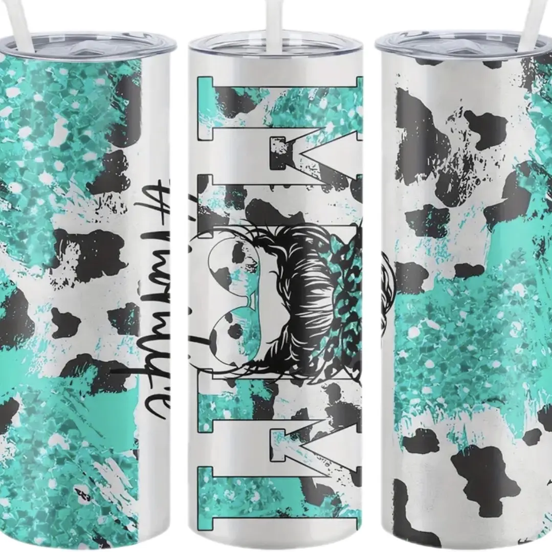 Mom Teal/Cow Pattern Stainless Tumbler