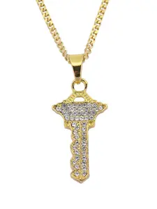 Gold Key Pendant Necklace, Full Crystal Design, Eye-Catching Personal Accessory, Perfect for Street Style, Daily Wear, Trendy Look