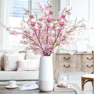 8 Pcs Artificial Cherry Blossom Flower Silk Peach Flowers Bulk Plum Blossom Flowers With Leaves Cherry Blossom Branches Vase Arrangements For Spring Wedding Indoor Outdoor DIY Party Decor Pink flores elegantes