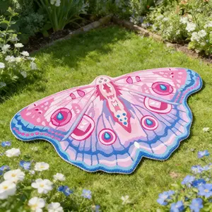 Modern Farmhouse Natural Insect Blue Moth Decorative Rug, Washable Easy Clean Plush Carpet, Living Room Bedroom Balcony Outdoor Area Rug