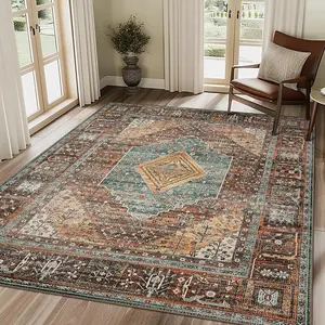 【Summer Vibes】GENIMO Outdoorfun Area Rugs, Ultra-Thin Foldable Low Pile Machine Washable Rug, Lightweight Machine Washable Rugs for Living Room Bedroom