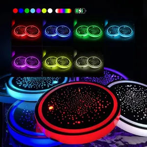 Light Up Car Coasters Rechargeable Glowing Cup Holder LED Interior Atmosphere Light Car Accessories Waterproof Cup Pad For Car