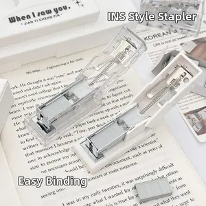 INS style mini transparent stapler set with staples, compact portable design for school, office and home use. Smooth pressing and stable binding for paper, notes and documents. Cute desk accessory for study, journaling, handcraft, DIY projects