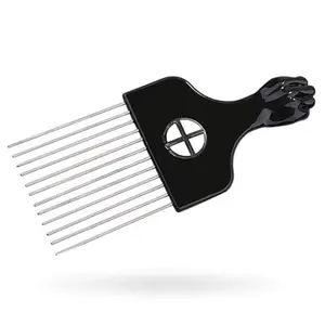Metal African Comb for Curly Hair, Wide Tooth Styling Tool, Ergonomic Abs Handle, Unisex, Ideal for Detangling Braids and Wigs