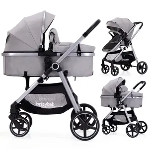 2-in-1 Baby Stroller - Folding Infant Newborn Pram Stroller with Reversible Seat - Toddler Strollers for 0-36 Months Old Babies (Grey)