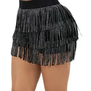 Natacha08-Skort Rhinestone Fringe Mini Shorts