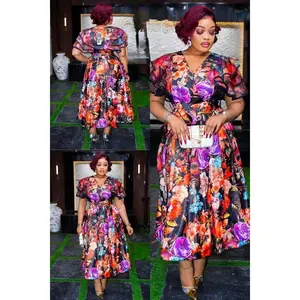 Purple Floral Flare Sleeve Twirl Skater Midi Dress - Cocktail Reception Wedding Guest Graduation Dinner Birthday Photoshoot Anniversary Engagement Ceremony Stylish Turkey Dresses for Women Plus Size 12-18