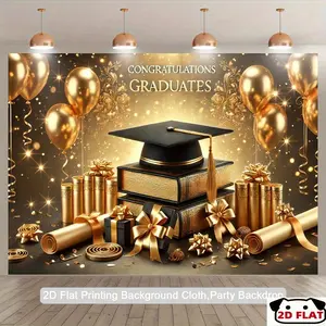 2D Flat Banner 1pc, Banner, Congratulations Graduates, Photography Background Flag, Party Photo Background Banner, Indoor Outdoor Banner Decoration, Studio Props, Holiday Party Birthday Decoration Supplies, Birthday, Graduation Banner