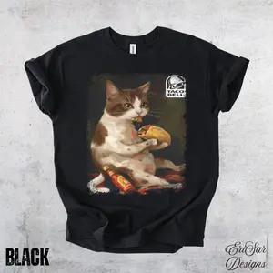 Cat Eating Taco T-Shirt | Taco Bell Logo, Vintage Style, Funny Food Tee, Funny Shirt