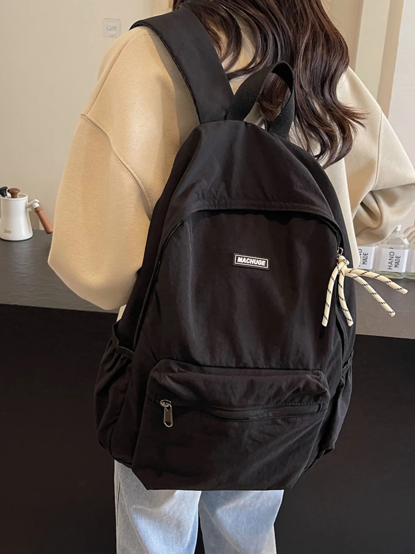 Large capacity backpack, Casual travel backpack, solid color backpack, zipper closure, suitable for students to go to school, commute, shopping, men's and women's backpacks, Durable Backpack, Rucksack, Traveling Backpack