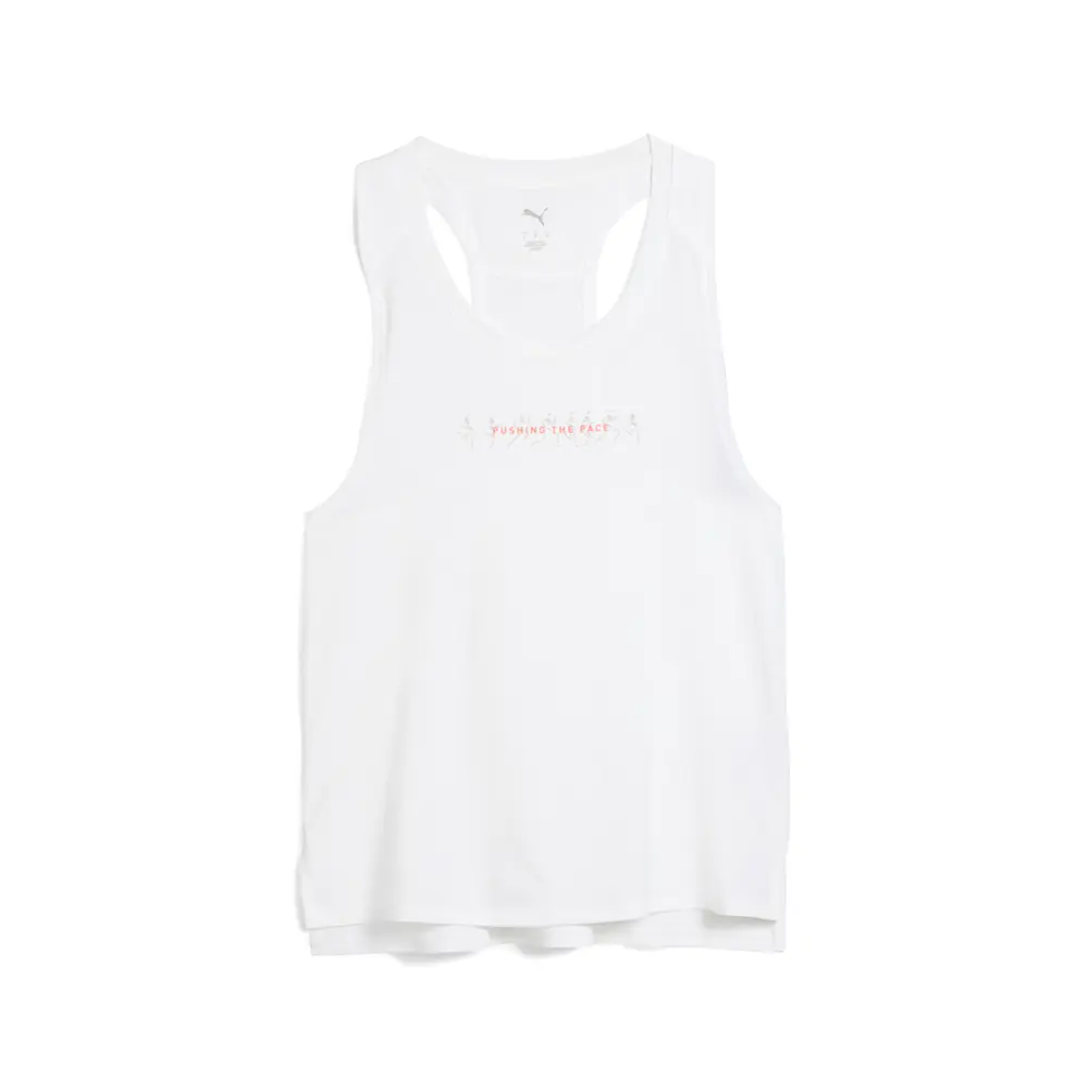 PUMA Womens Run Graphic Mesh Singlet Crew Neck Athletic Tank Running - White PUMA Womens Run Graphic Mesh Singlet Crew Neck Athletic Tank Running - White