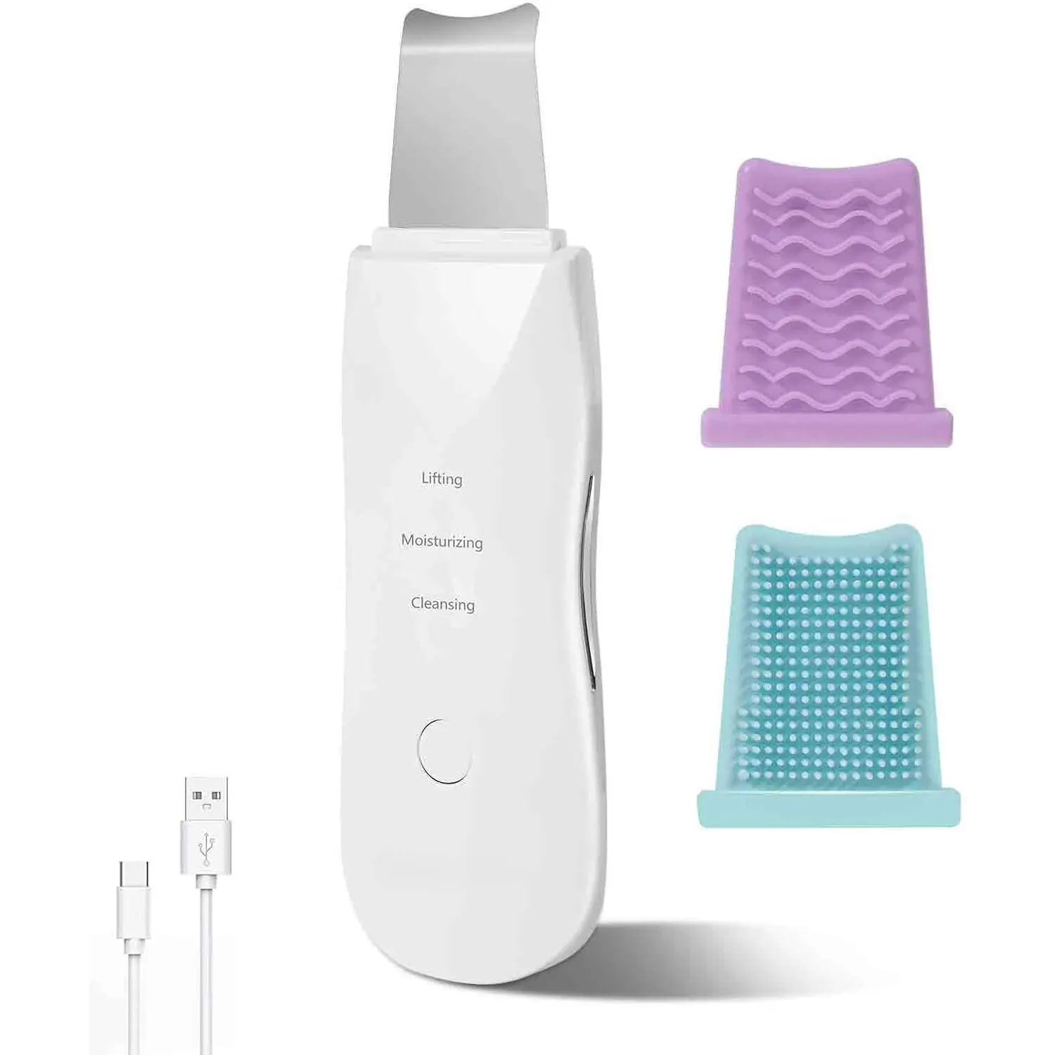 White Rechargeable Silicone Head Facial Scrubber Brush - Stainless Steel Skin Spatula Cosmetic Face Cleaner, Blackhead Remover Tool, 3-Mode Waterproof Facial Beauty Massager, 2h Charge, 15-Min Auto-Off, Deep Cleansing Moisturizing for All Skin Types