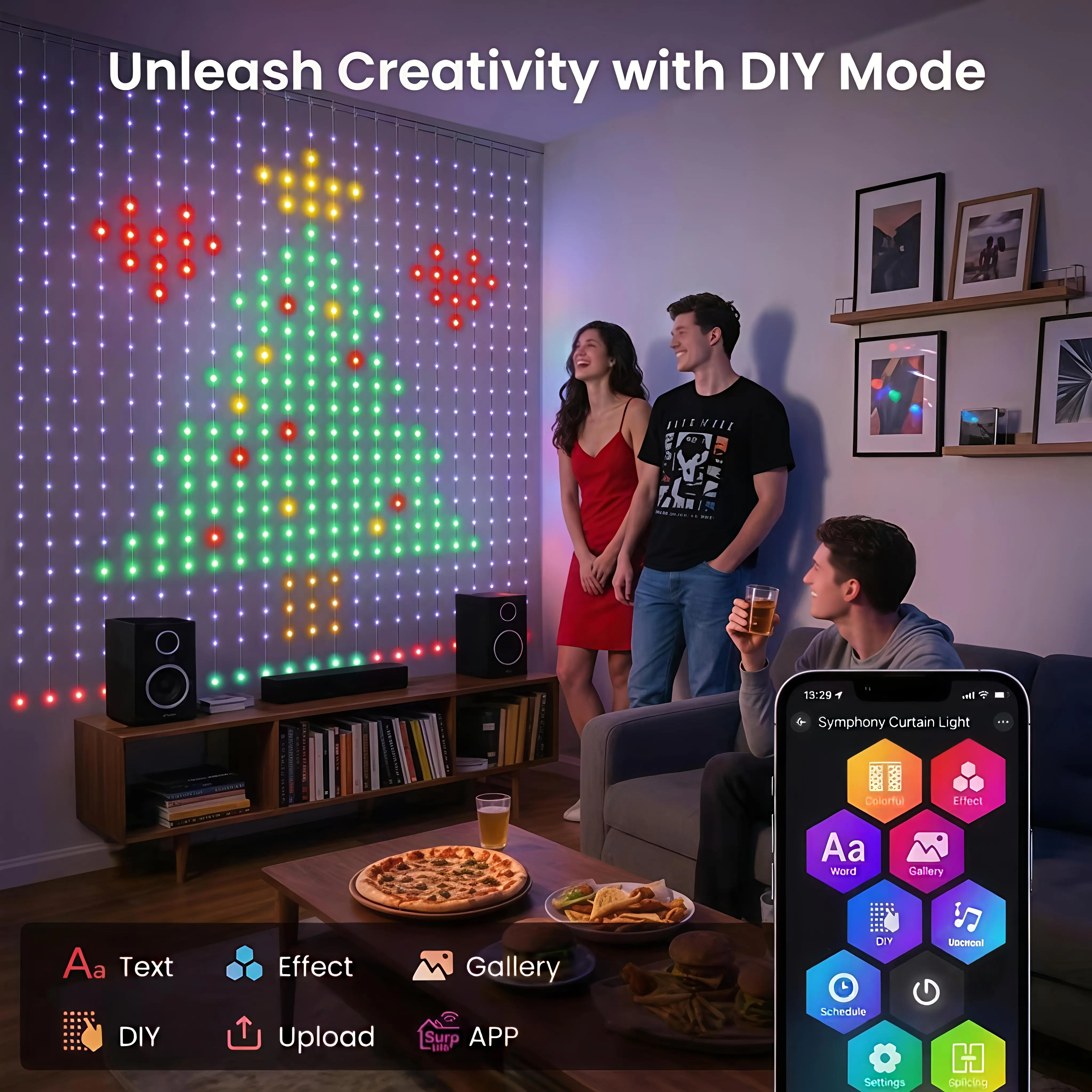 Smart RGBIC Curtain Fairy Lights, 400 LED App-Controlled Lights with Music Sync & DIY Mode for Bedroom Wall Decor (Home & Festive Decorations Supplies)