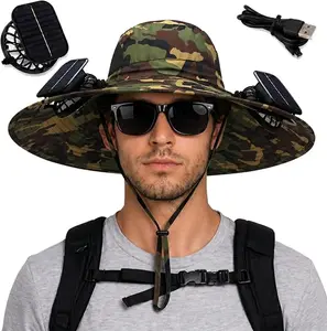 Fishing Fan Hat, UV-protective outdoor wide-brimmed fisherman's hat with a 180° adjustable fan, UPF50+ sun protection, USB powered, suitable for beaches, camping, hiking, outdoor activities, fishing, etc