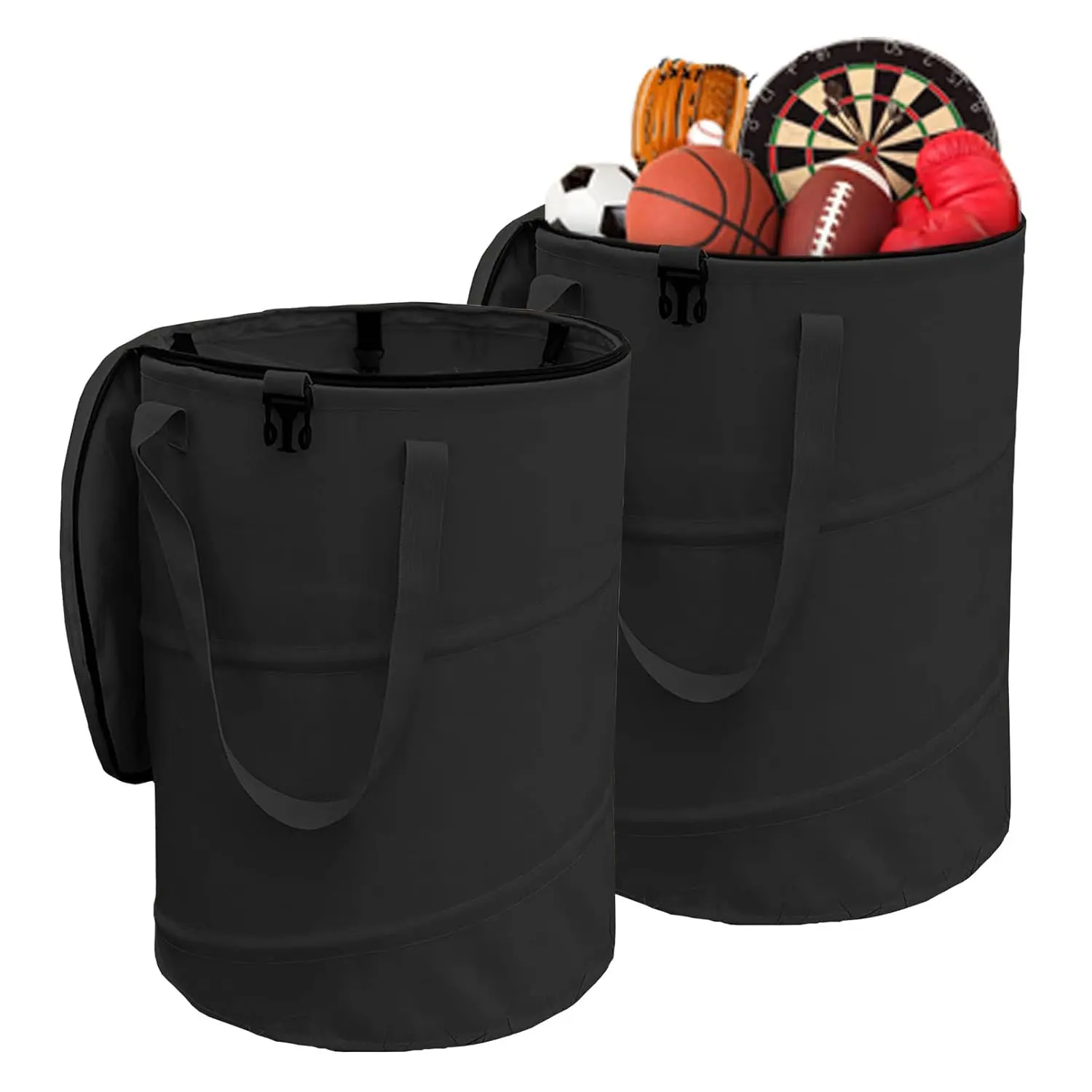 2pack-Collapsible Camping Trash Cans with Lids – 24 Gal Pop‑Up Yard & Leaf Bags, Reusable with Handles
