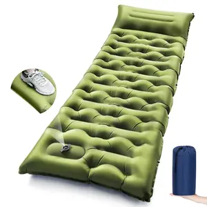 Camping Seeping Pad 5.9 Inch Thick Mat with Built in Pillow & Foot Pump Self Inflating Ultralight for Backpacking Tent Green