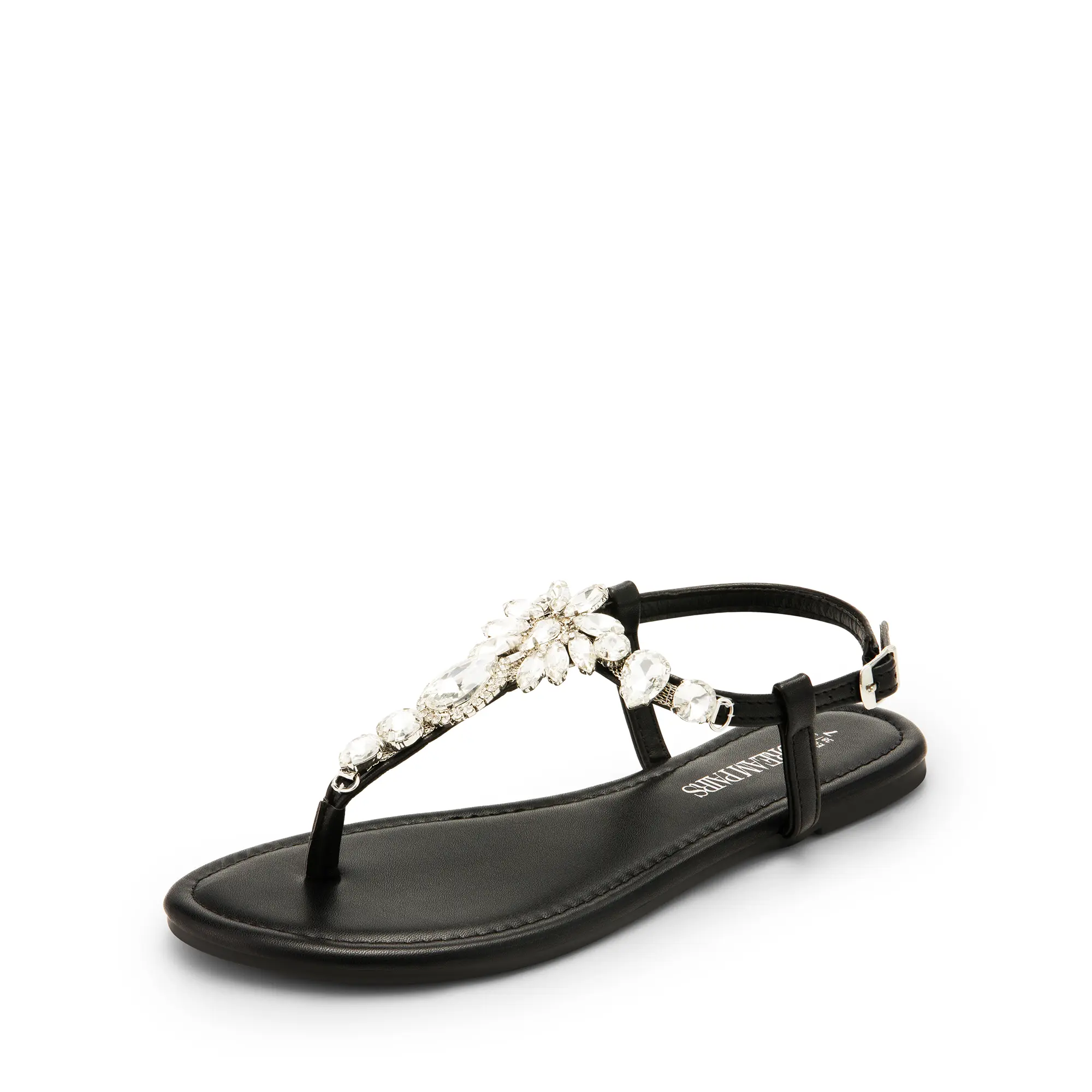Dream Pairs Women's Classy Fashionable Rhinestone Glitter T-Strap Flat Sandals - Casual Comfy, Secure Ankle Strap, Cushioned Footbed for Summer Walking, Classy Sandals, Casual Comfy Sandals