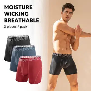 DAVID ARCHY Men's Mesh Quick-Dry Polyamide Boxer Briefs 3-Pack - Spandex Fabric, Soft Breathable Moisture-Wicking Plain Boxershorts for Active Sports, Ideal for Boyfriends (Beige, Black, Maroon, Moonlight Blue)