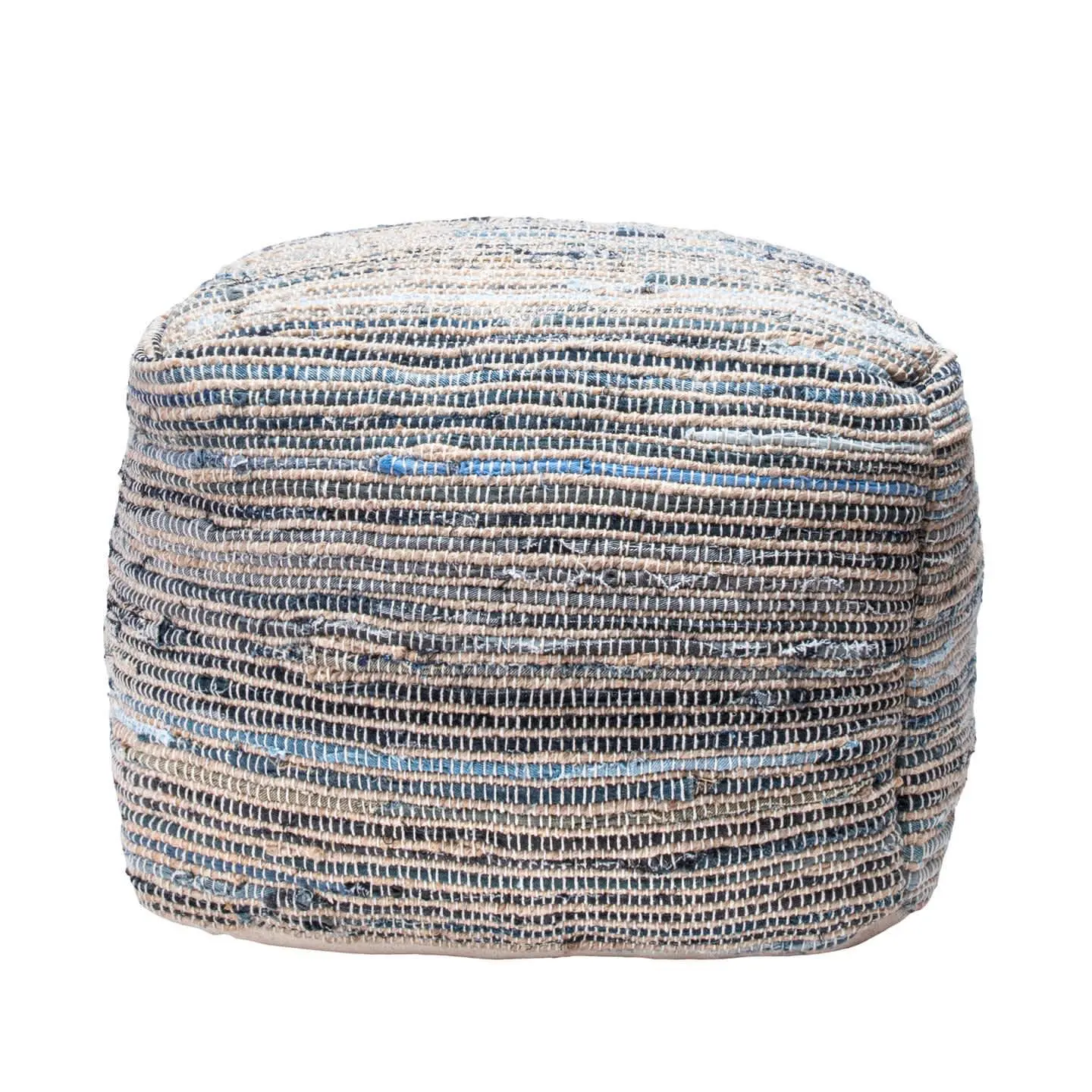 Granada Knitted Casual Denim And Jute Filled Ottoman Pouf