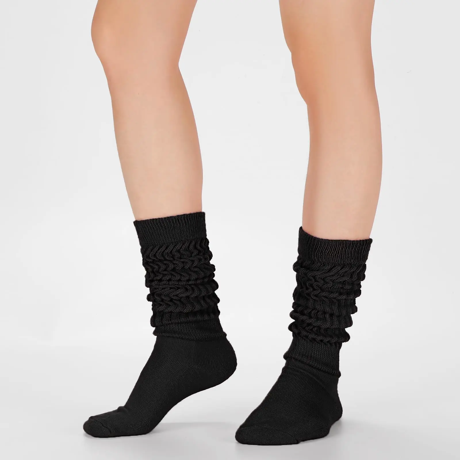 6 Pairs Black Casual Stacked Calf Socks for Women Men Soft Comfortable Everyday Wear Versatile Warm Socks