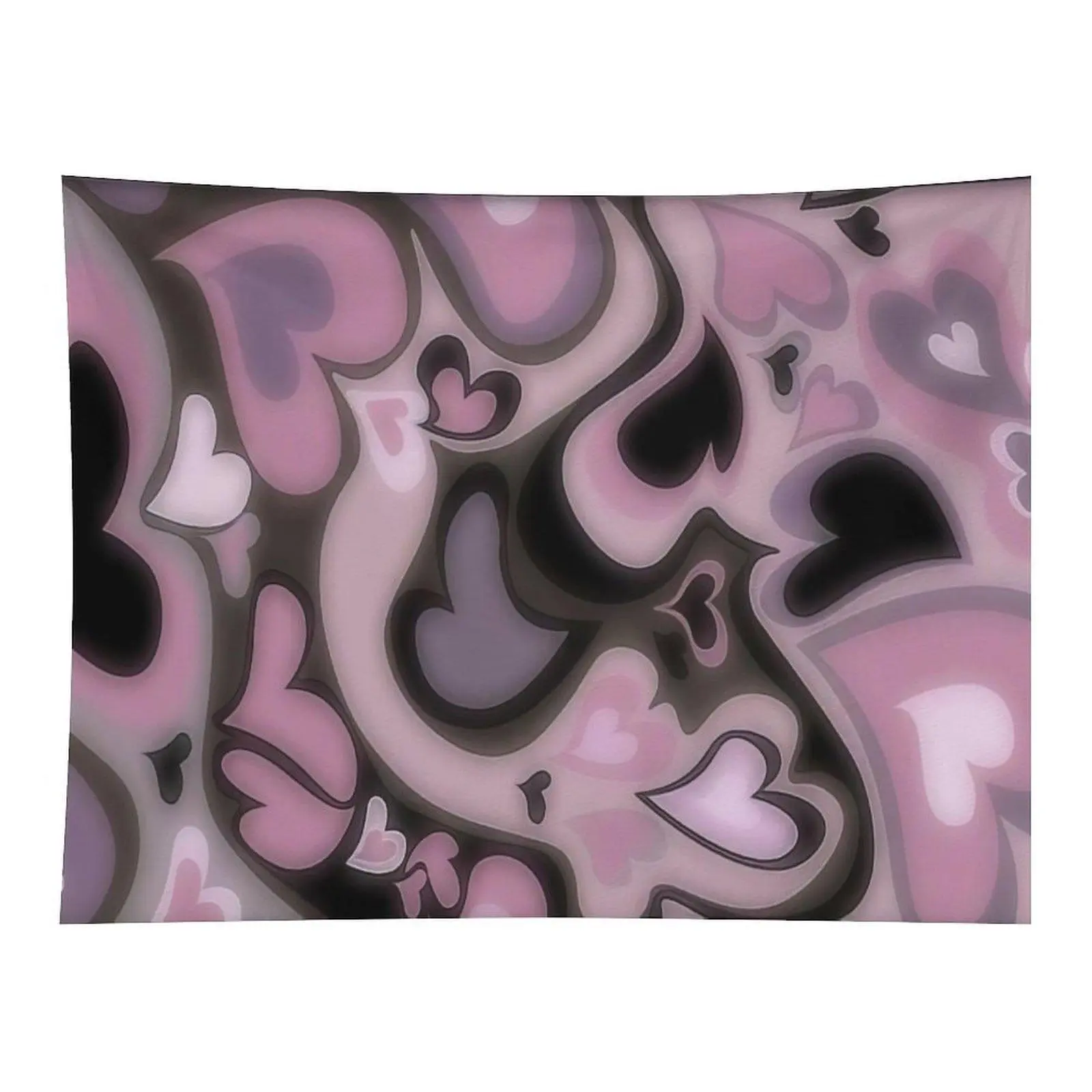 Y2K Groovy Mixed Pink Black Purple Hearts Pattern Wall Tapestry Retro Psychedelic Love Shape Wall Hanging Aesthetic Room Background Decor