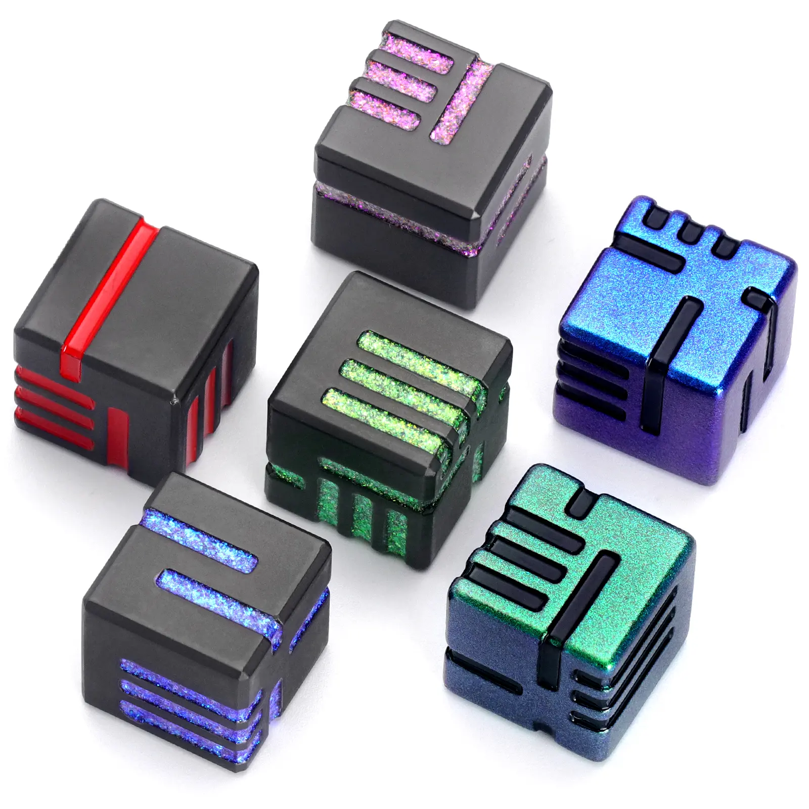 16mm per Die Black Solid Metal Heavy-Weight 6-Piece 6-Sided D6 Number Dice Set - Cool and Unique Irregular Line Design, Pocket-Fit Black Storage Box, Ideal for DND Tabletop Game, RPG Enthusiasts & Dice Collectors, Cool And Unique Design, Irregular Lines