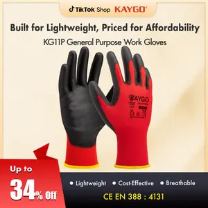 KAYGO Safety Work Gloves，Durable PU Coated-12 Pairs，Red Seamless Knit Glove with Polyurethane Coated ，for Industrial & DIY Use - Comfortable & Grippy Safety Gloves for Men & Women