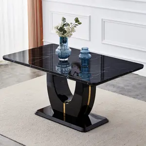 MUUOKY 63 Inch Rectangular Dining Table, Luxury Faux Marble Top, Modern Simple Luxury Table for Dining Room, Living Room, Kitchen & Patio-weekly picks