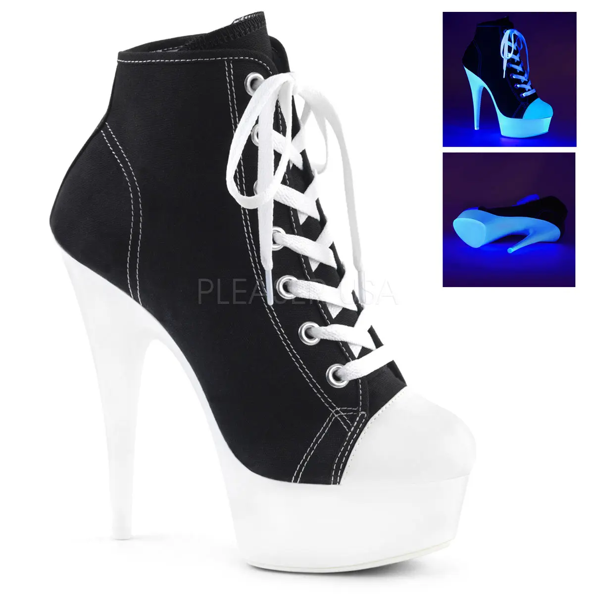 Women's Lace-Up Sneaker Boots, 6 in Heel Canvas Platform Shoes with Inside Zip and Blacklight Reactive Bottom, Footwear, Heels For Women, Reactive Sole, Full Zip For Quick On-Off, Full Zip Keeps Lace-Up Steps Simple