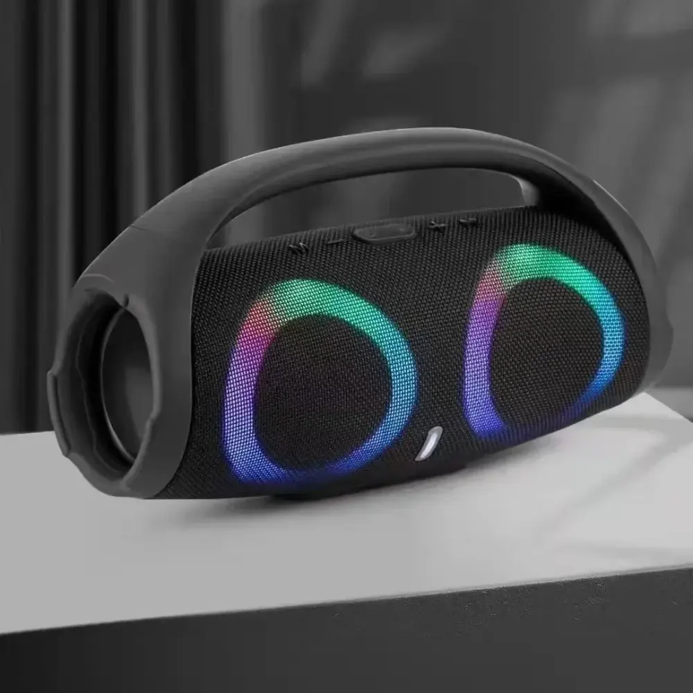 high power bluetooth speaker portable  colorful light waterproof wireless subwoofer 360 stereo surround  boombox