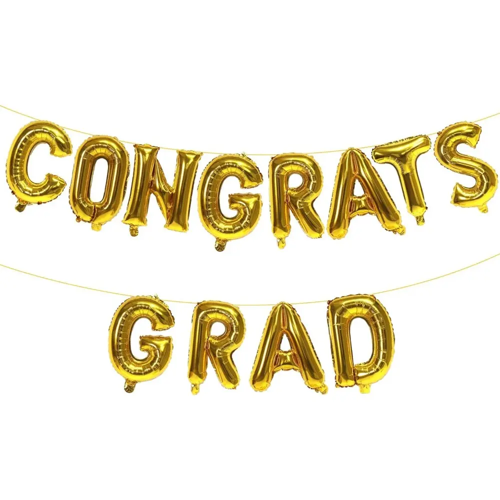 16 Inch Gold Congrats Grad Banner Metallic Latex Balloons, Gold Congrats Grad Letters Sign, Graduation Decorations 2026 for Graduation Party Decorations 2026, Balloon Decorations Kit