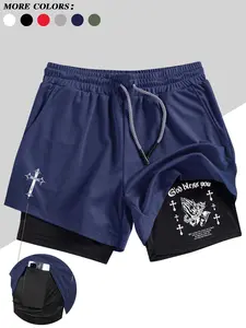 Men's Compression Gym Shorts - Quick-drying double-layer muscle Side Pocket Shorts with a wai (hands clasped) logo, elastic waistband and pockets | Suitable for boxing, basketball, MMA training | Machine washable workout wear Stretch Shorts