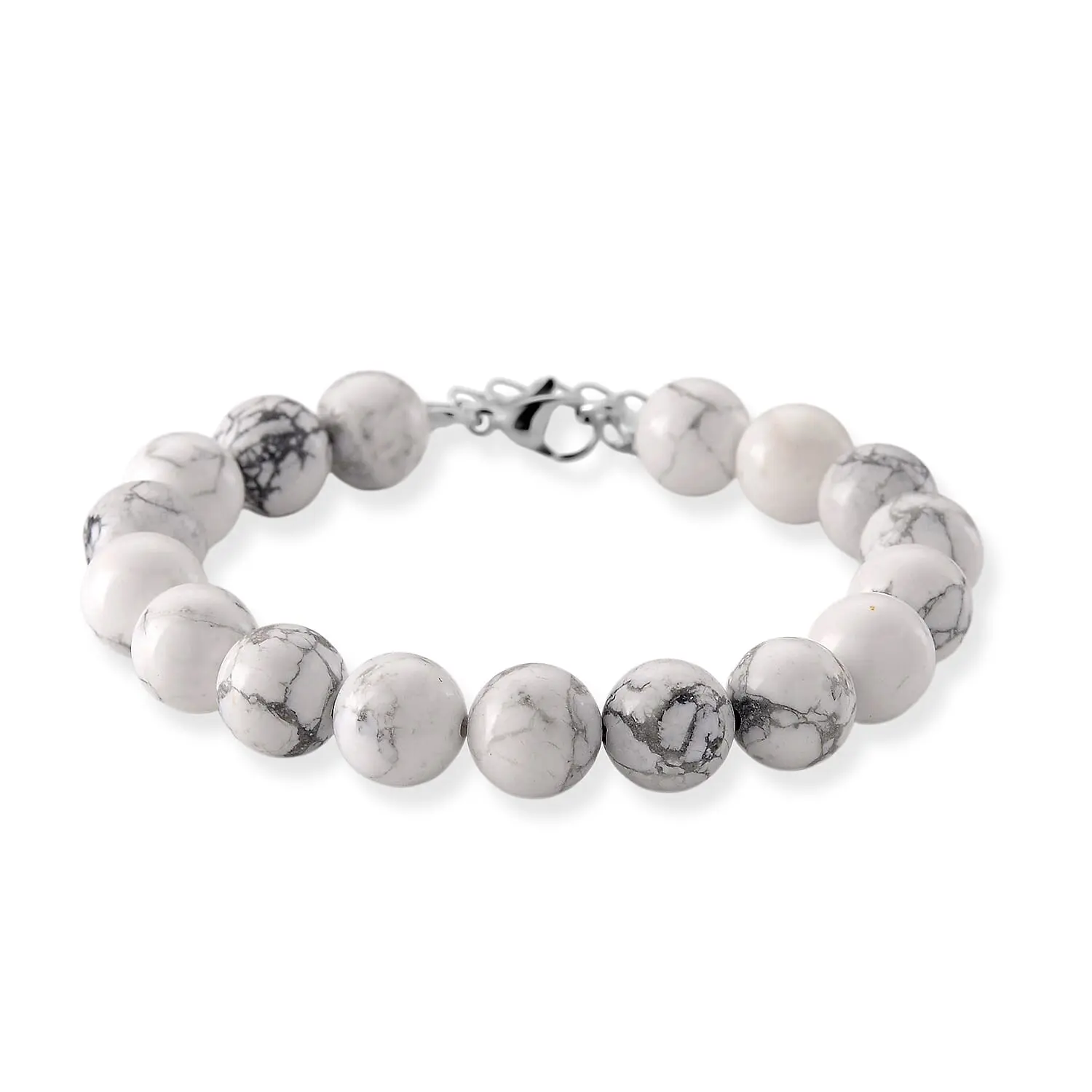 White Howlite Beaded Bracelet in Stainless Steel (7.5-9.0In) 135.00 ctw