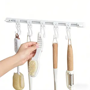 Multifunctional Sliding Rail Hook, Wall Mounted No Drilling Utensil Rack, 10 Hooks for Kitchen, Home & Office, 30cm，Sliding Track Hook Set, Wall Mounted Adjustable Organizer, Smooth Sliding Hooks for Coats, Bags, Towels, Bedroom, Bathroom & Entryway