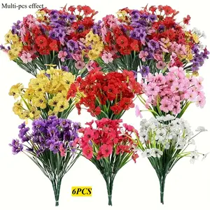 108 Flowers = 6 Bouquets of Artificial Flowers, Artificial Flower Arrangements, Artificial Flower Decorations in Red, White, Yellow, Outdoor, Fade-Resistant Violets for Garden, Yard, Porch, Home, Wedding, and Farmhouse Decor