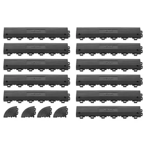 【FathersDayGift】VEVOR Transition Edge Kit, 11-Piece, Durable PP Interlocking Modular Garage Floor Edging, Easy Installation, Edge Protection for Wet Area Restaurant, Only Compatible with VEVOR Drainage Mats, Black