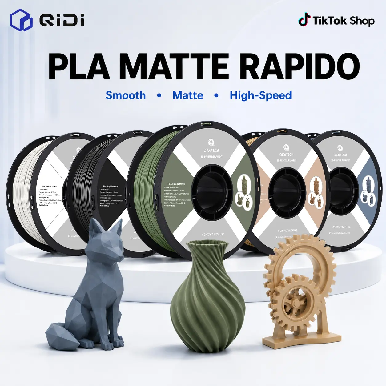 QIDI PLA Matte Rapido Filament 1.75mm, 3D Printer Filament PLA Matte Rapido  1kg Spool (2.2lbs), Suitable for Hyper Speed Printing, 3D Printing Filament Fit Most FDM 3D Printers