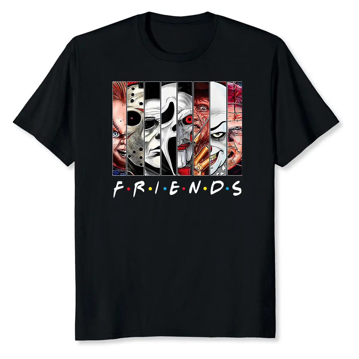 Friends Horror Squad Parody Short-Sleeve Classic Cotton Round Neck Sports Top - Black, Soft Slight Stretch Knit Fabric, Regular Fit, Perfect for Halloween & All-Season Wear, Shortsleeve, Tshirt Streetwear Sweatshirt, Humor Graphic Tee, Unisex, Menswear, L