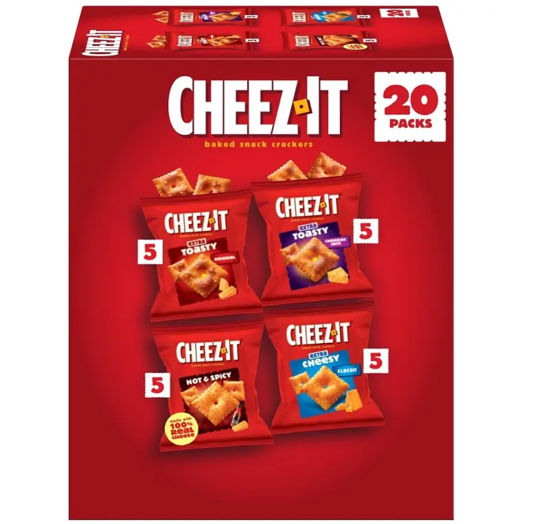 Cheez-It Baked Snack Crackers, Lunch Snacks, Variety Pack, 20oz Box (20 Pouches)