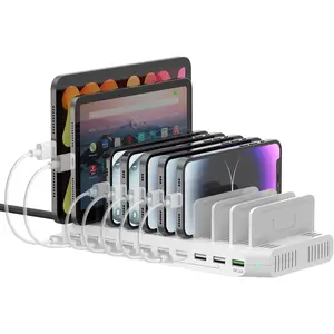 Multiple Device USB  Station, 10 Ports  Station for Multiple Devices, USB  Dock with Adjustable Dividers Compatible with Tablets, Smartphones-60W