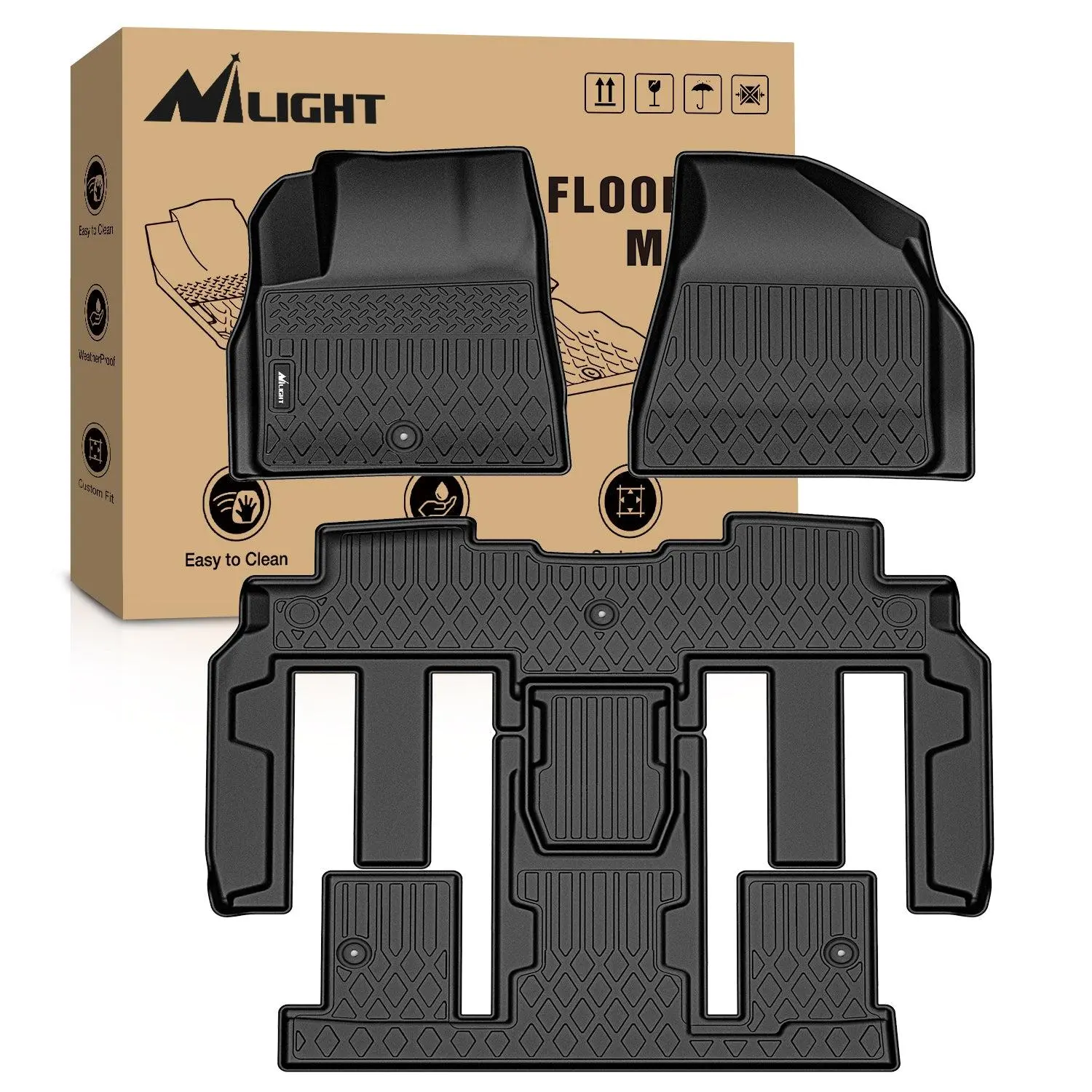 Nilight Floor Mats for Chevy Traverse 2009-2017/2008-2017 Buick Enclave / 2007-2010 Saturn Outlook / 2007-2016 GMC Acadia All Weather Custom Fit Heavy Duty Floor Liners, Car Floor Mat