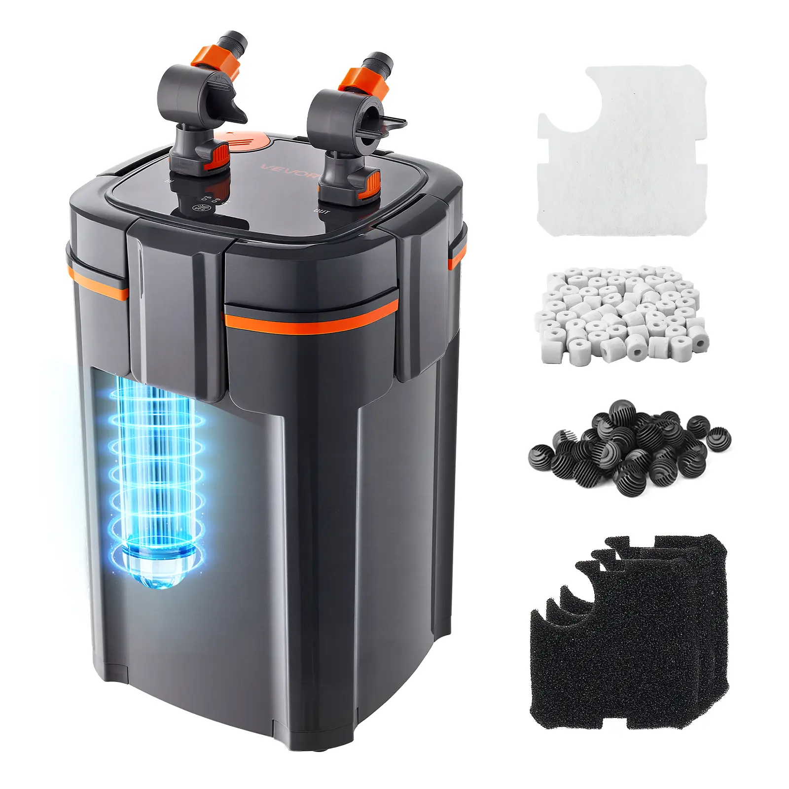 【SummerFinds】VEVOR 396GPH Canister Filter, 4-Stage External Aquarium Filter with Timed Light, Powerful Pump, Water Circulation Cleaning with Media for Large Fish Tanks & Aquariums Up to 125 Gallons, for Freshwater