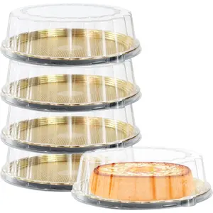5pcs 11inch Round Clear Gold Cake Carriers for Transport Plastic Disposable Cake Containers with Dome Lids and Cake Boards Clear Bundt Cake Boxes