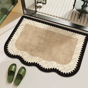 American Retro Bathroom Rug Beige Irregular Shape Bathroom Plush Carpet Japanese Style Bedroom Decoration Bedside Soft Rug Home Washable Lounge Kitchen Balcony Entrance Door Non-slip Floor Mat Soft Absorbent Mat