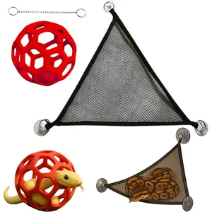 Snake Enrichment Toys Ball with Hammock, Jungle Gym Ball With Chain And Snake Hammock For Small Ball Python Corn Snakes, Reptiles Climbing Toy Hammock, Snake Climbing Accessories For Tank (Red, L)