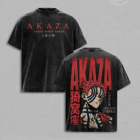 Men's Demon Slayer Akaza Upper Moon 3 Vintage Washed T-Shirt