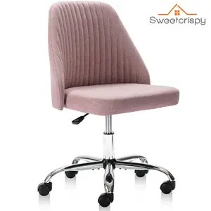 【Deal】SweetFurniture Cute Desk Chair Armless Modern Fabric Home Office Chair with Adjustable Swivel, 250 Pound Load Capacity, Durable Design