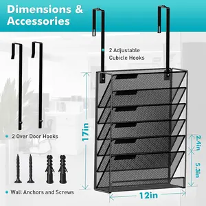 7-Compartment Wall Mounted Hanging File Organizer Cubicle Wall File Holder Vertical Document Organizer for Office Home, Black